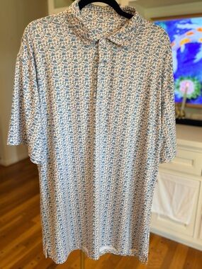 Onward Reserve Men's Moscow Mule Performance Polo Shirt in Navy & Peach Size XL